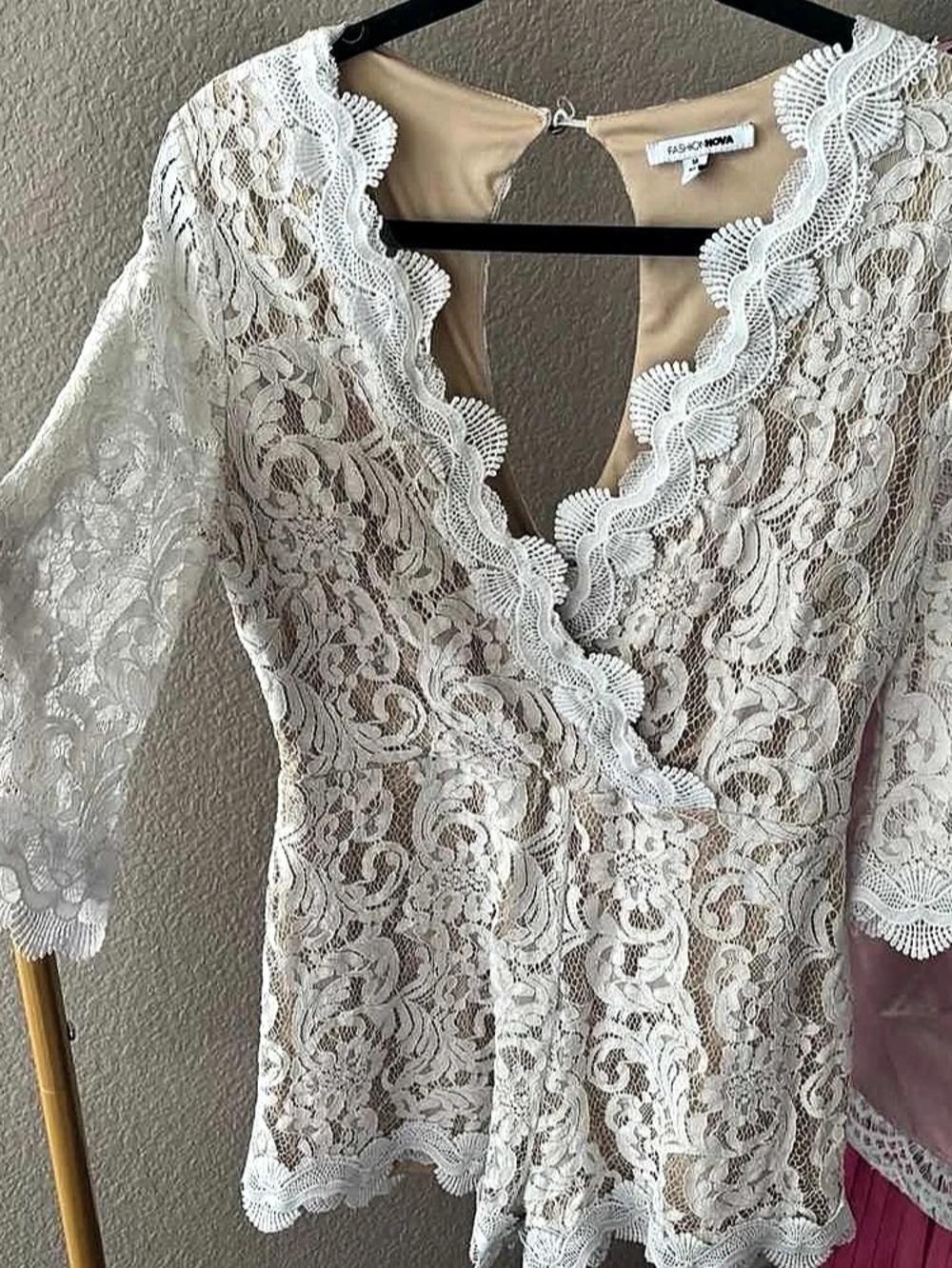 NWT Fashion Nova White Lace V-Neck Romper size L